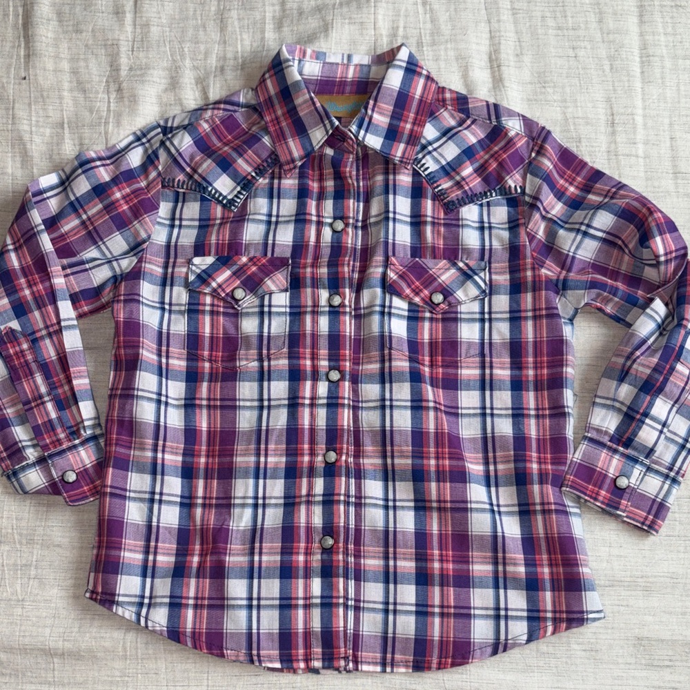 Wrangler Plaid Button-Down Shirt - Purple and Blue Girls Size XS
